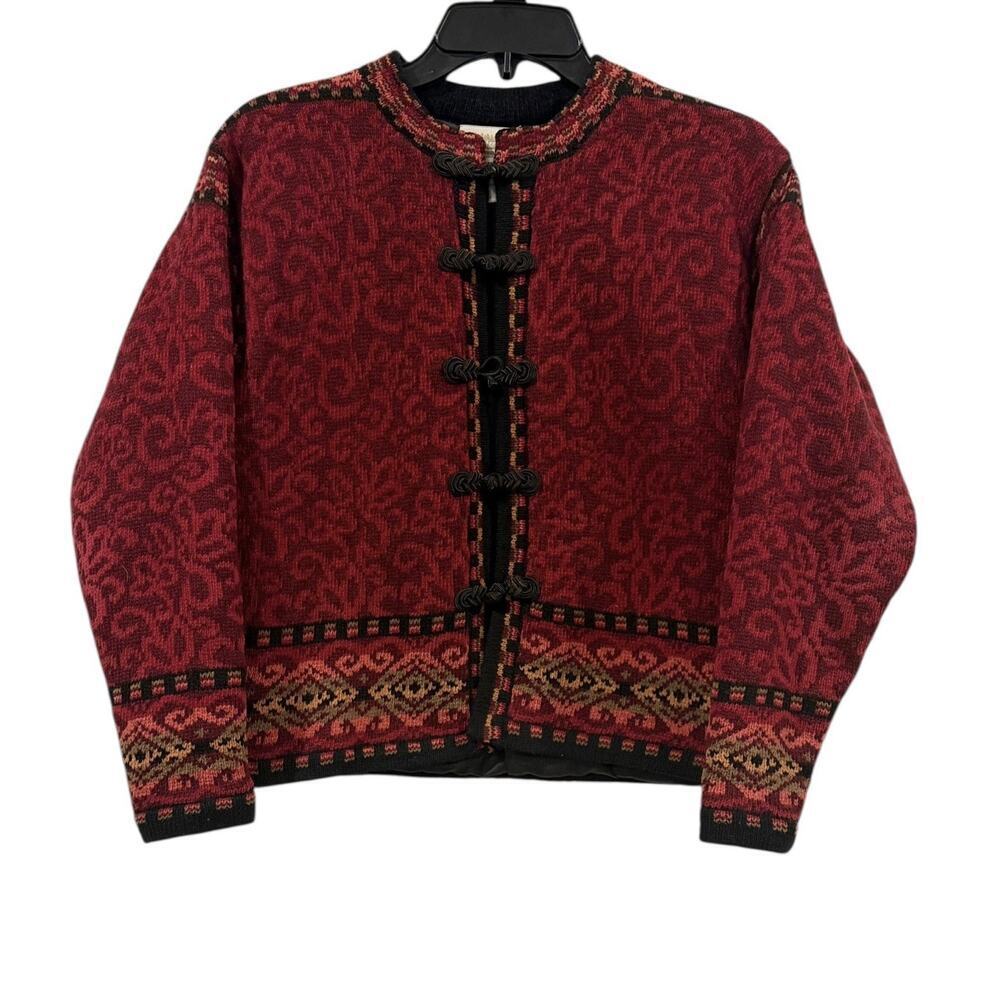Coldwater Creek Icelandic Designs VTG 80s Wool Blend Lined Sweater Jacket Size S